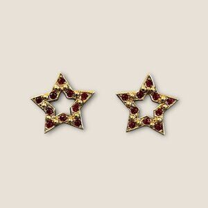 Avon Star-Shaped Gold & Red Rhinestone Stud Earrings